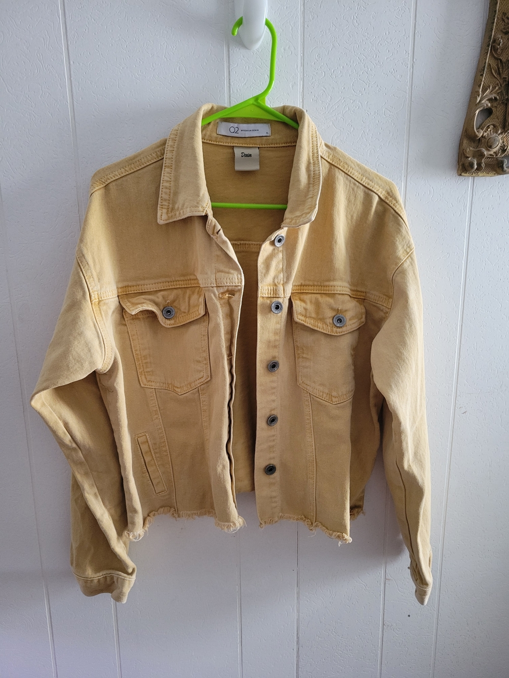 Q2 Women's Weathered Mustard Yellow Denim Jacket